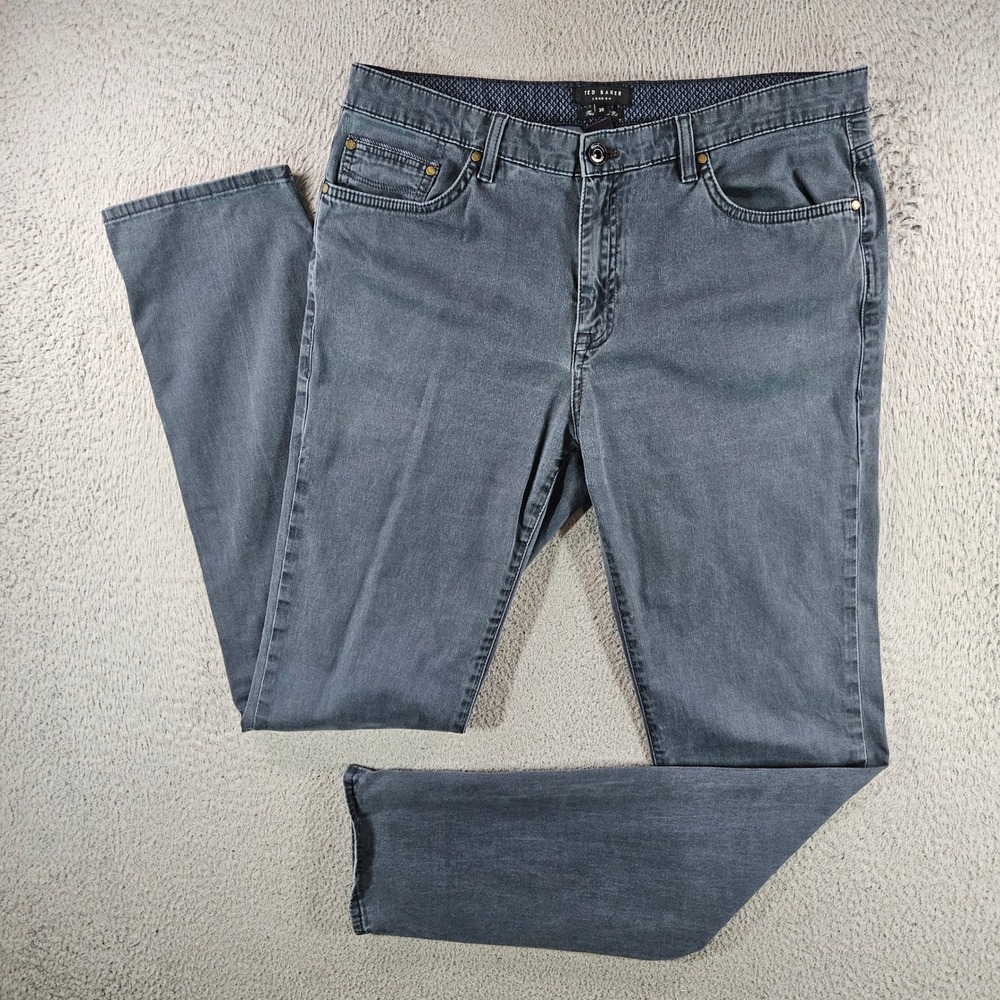 Ted Baker London Mens Trousers Grey Herringbone Tall Fit 34x34